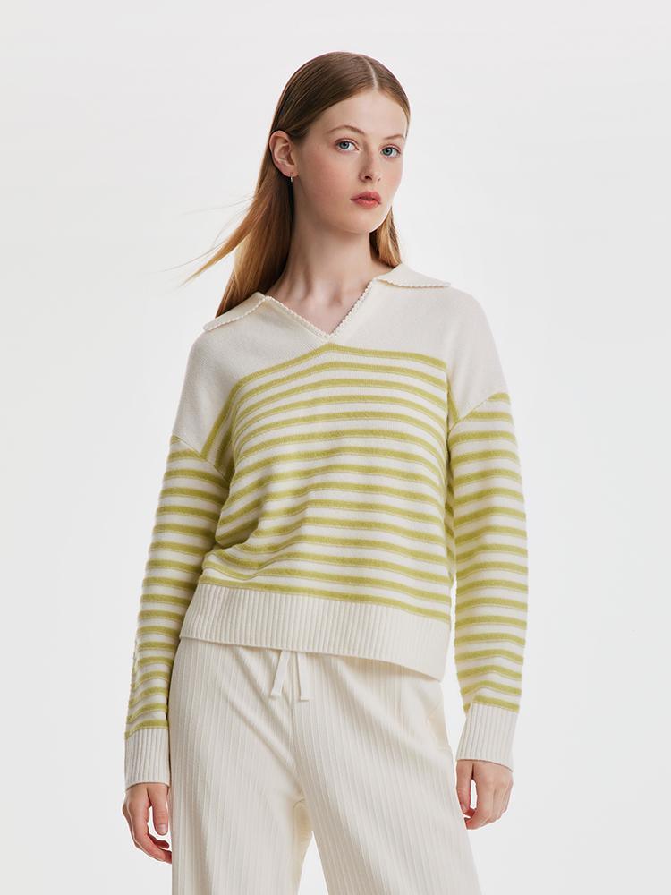 Colorful Striped Woolen Polo Sweater GOELIA