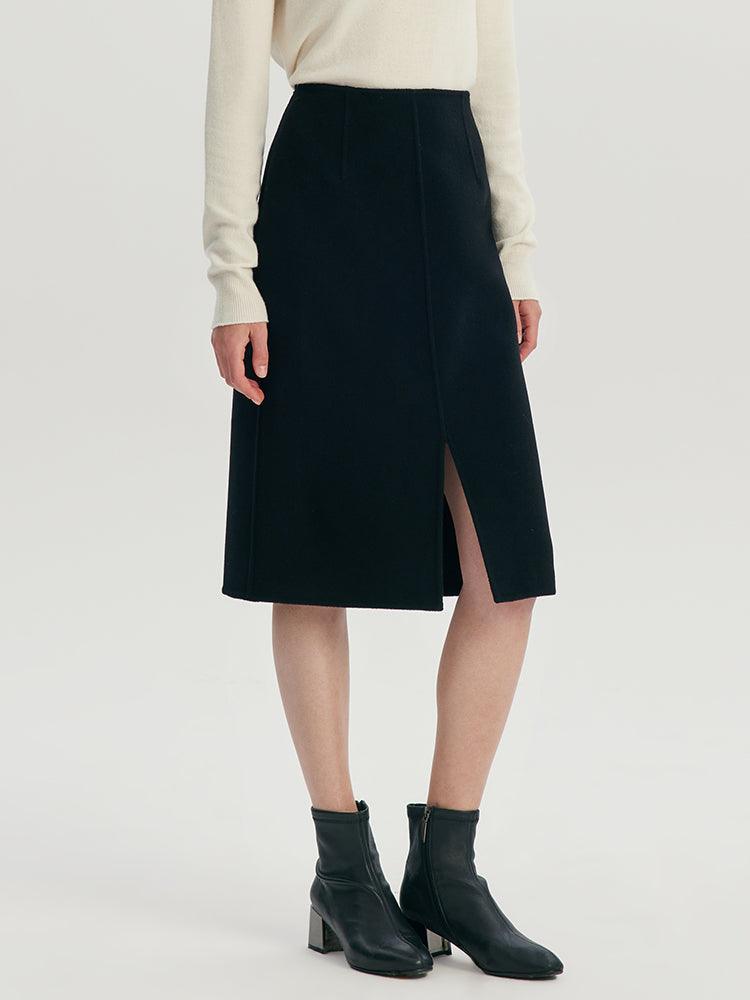 Black Slit Woolen Skirt GOELIA