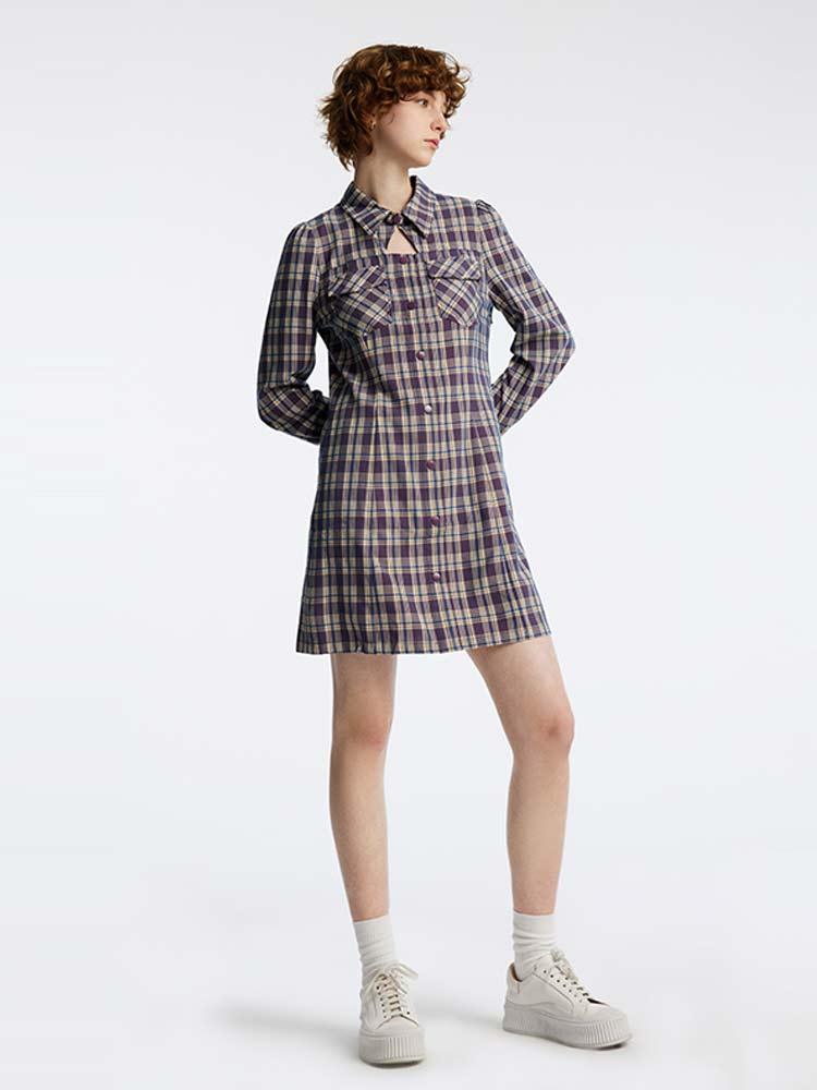 Gathered Waist Plaid Dress GOELIA