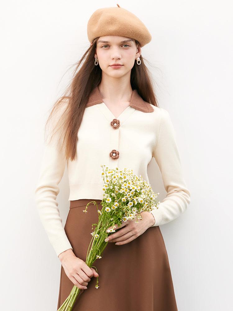 Lapel Cardigan With Crochet Flower & Skirt Two-Piece Suit GOELIA