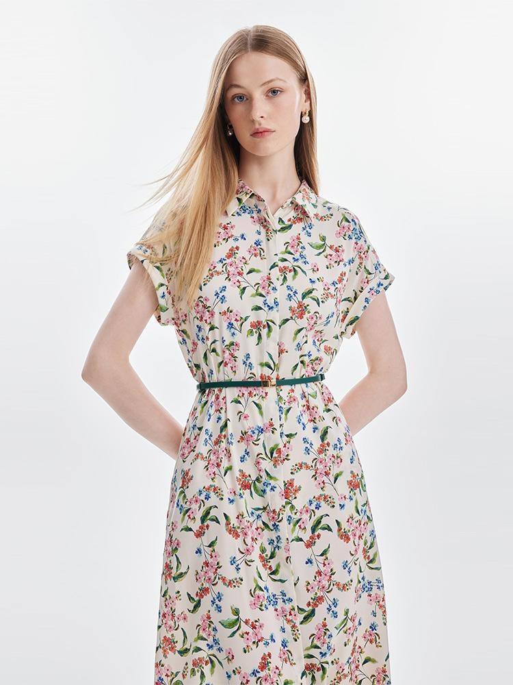 19 Momme Silk Print Dress With Belt GOELIA