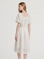 Square Neck Embroidered Dress With Belt GOELIA
