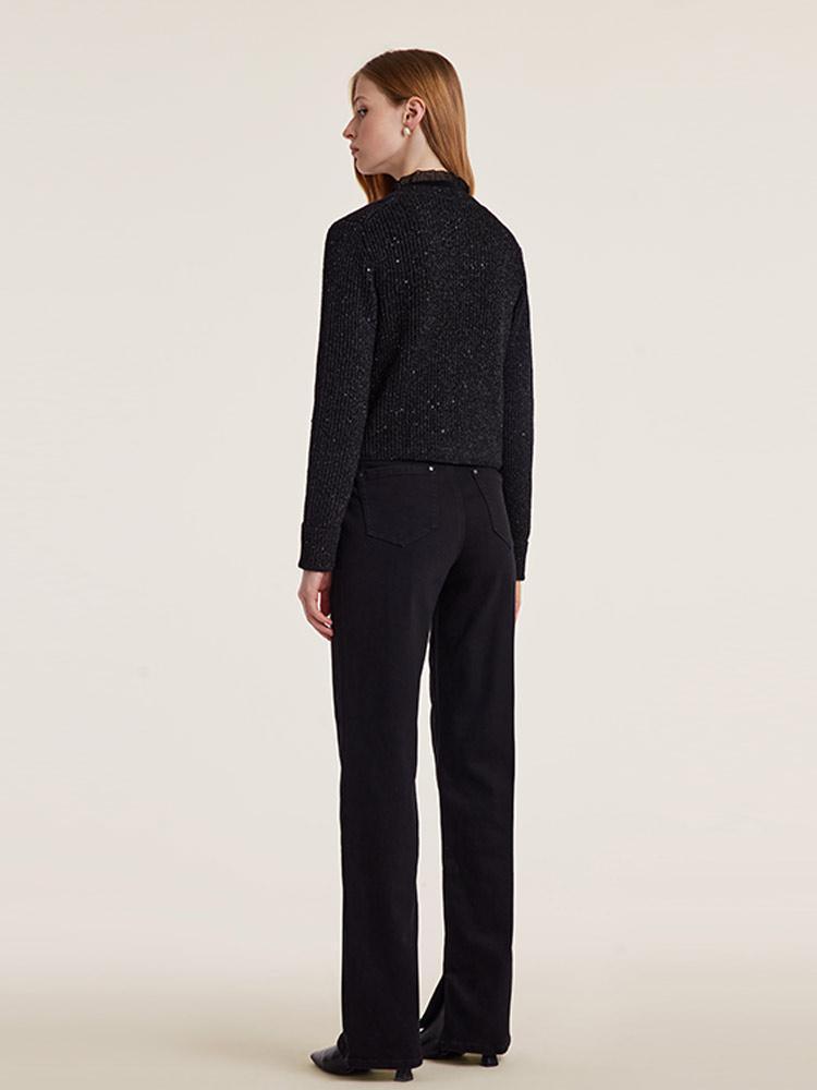 Black Sequins Wool Cardigan GOELIA