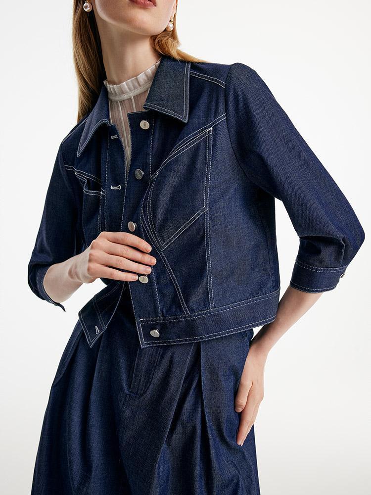 Cool Three-quarters Sleeve Denim Jacket GOELIA