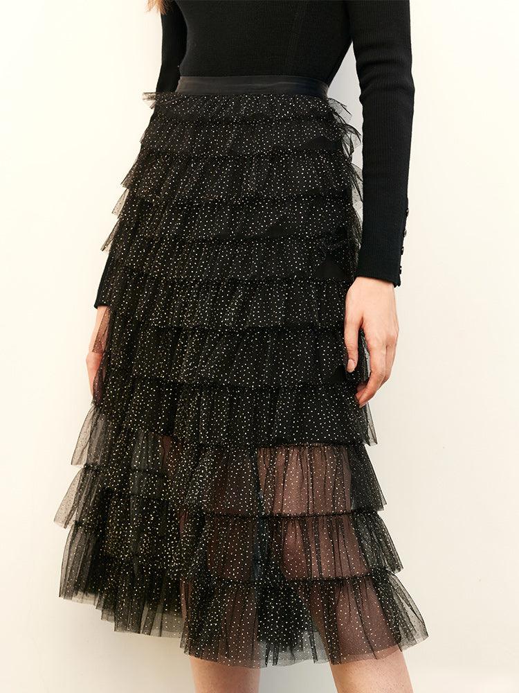 Black Mesh Layered Skirt GOELIA