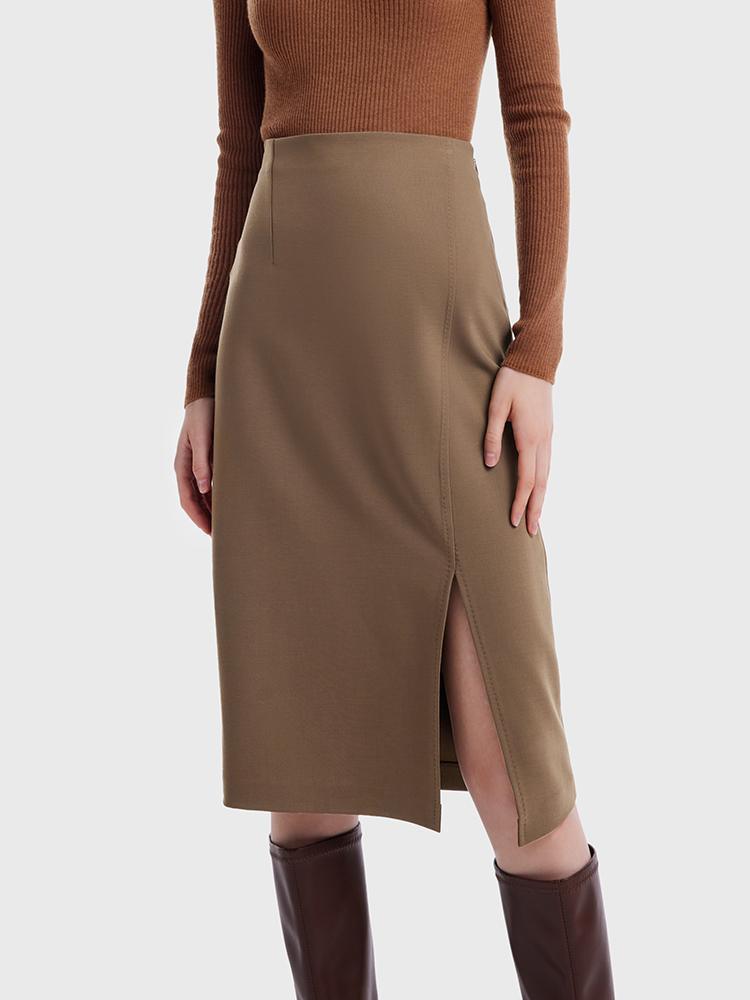 Double Worsted Wool Slit Skirt GOELIA