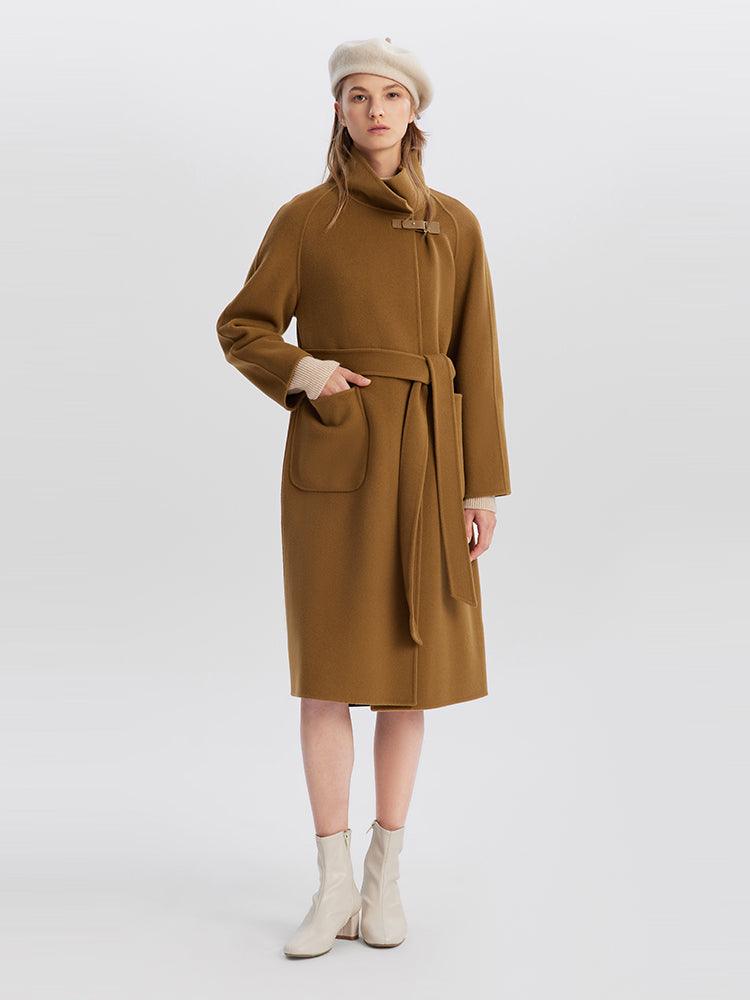 Brown Wrapped Woolen Coat GOELIA