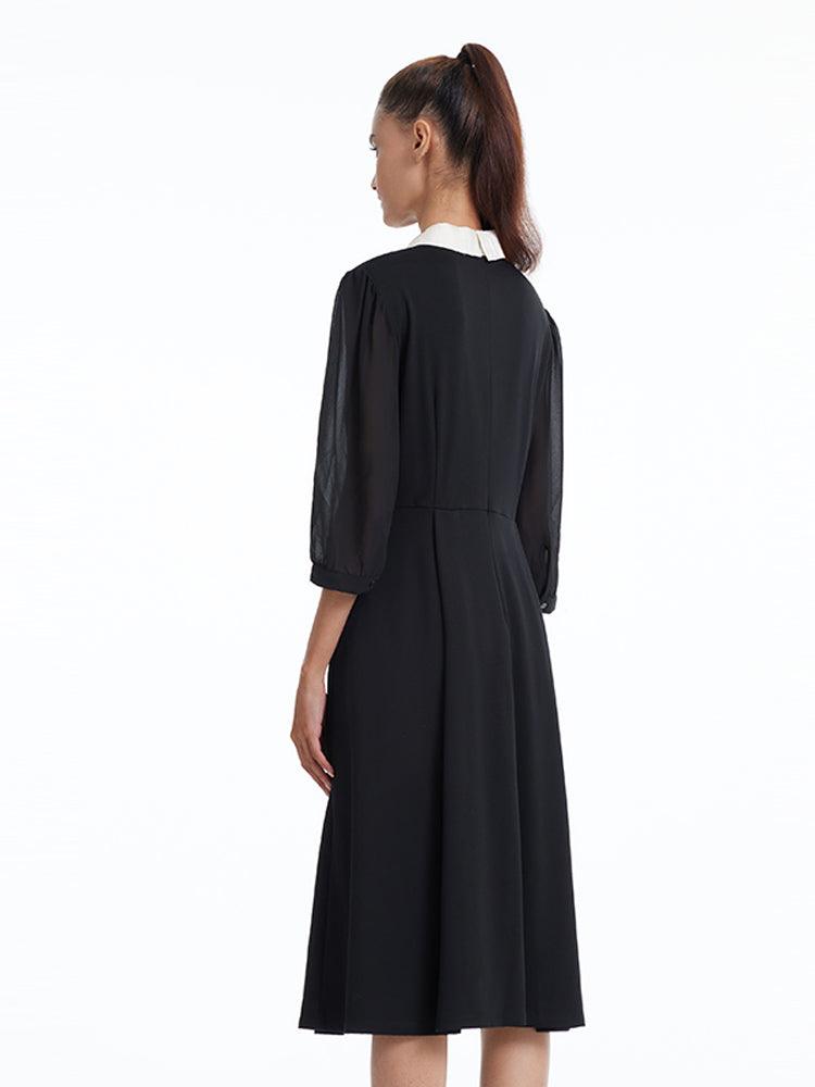 Black Knitted Gathered Waist Dress GOELIA