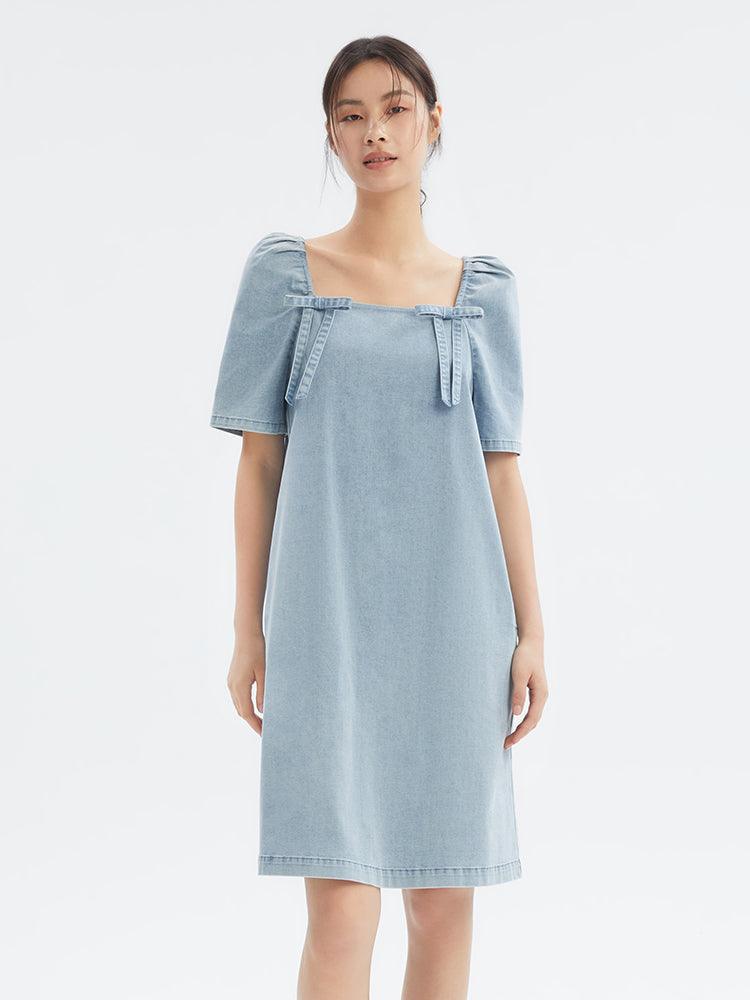 Square Neck Denim Dress GOELIA