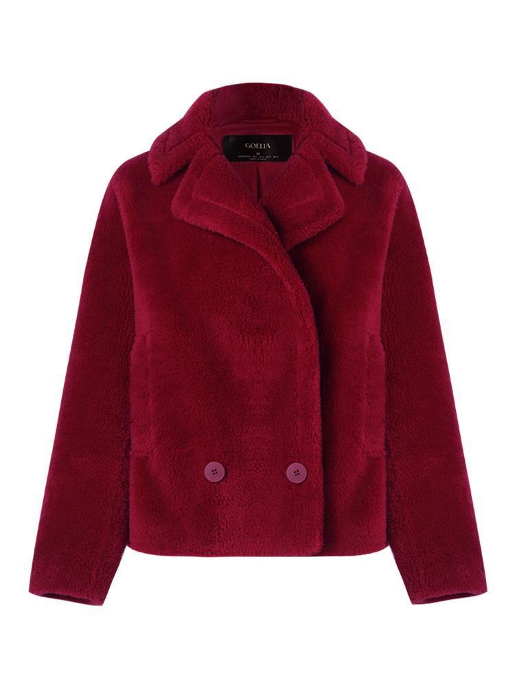 Lapel Double-Breasted Teddy Lamb Wool Short Coat GOELIA