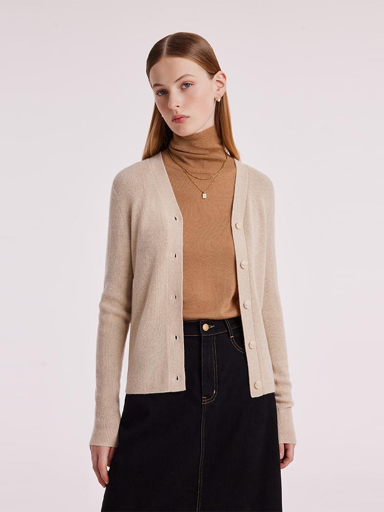 Beige Seamless Cashmere Cardigan GOELIA