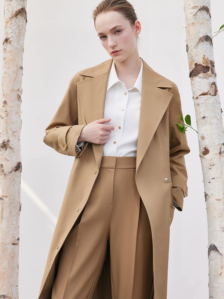 Lapel Khaki Trench Coat GOELIA