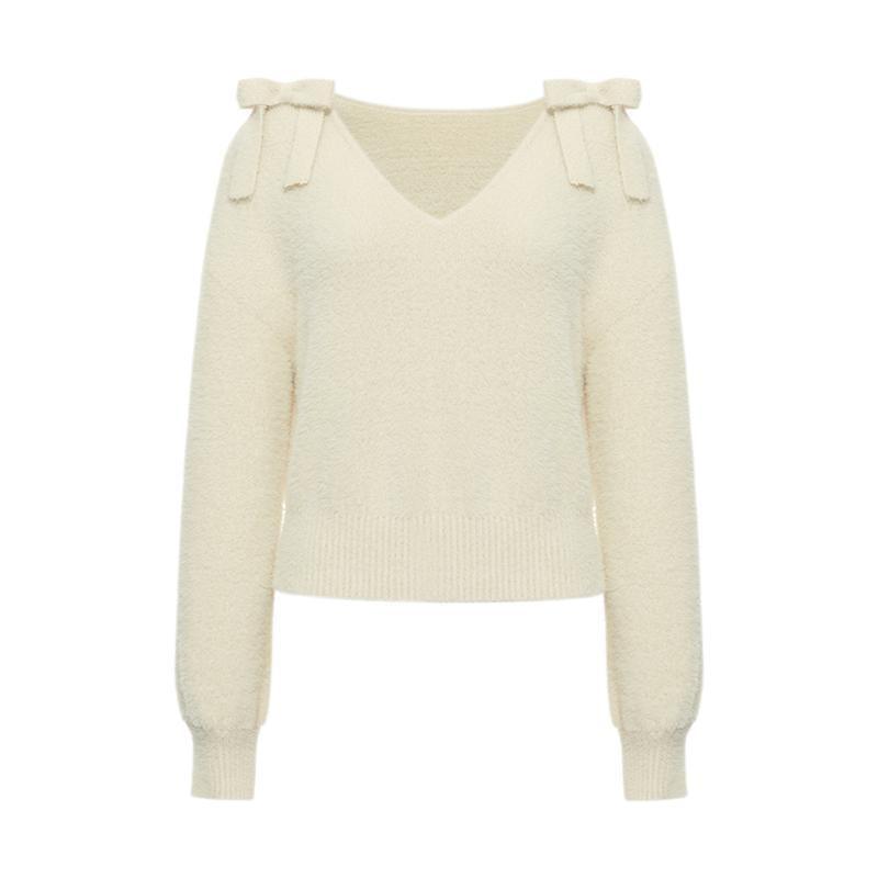 V-neck Tencel And Woolen Sweater With Bows GOELIA