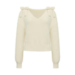 V-neck Tencel And Woolen Sweater With Bows GOELIA