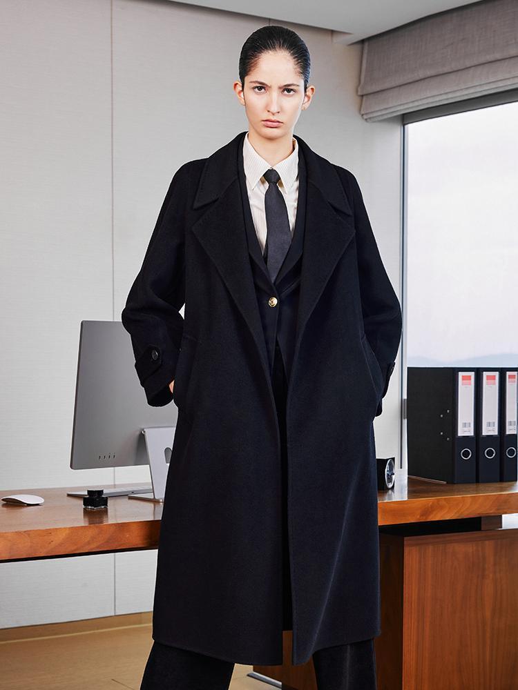 Wool And Cashmere Double-Faced Lapel Coat With Belt GOELIA