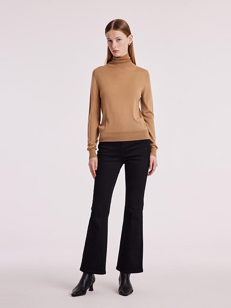 Machine Washable Wool Seamless Turtleneck Sweater GOELIA