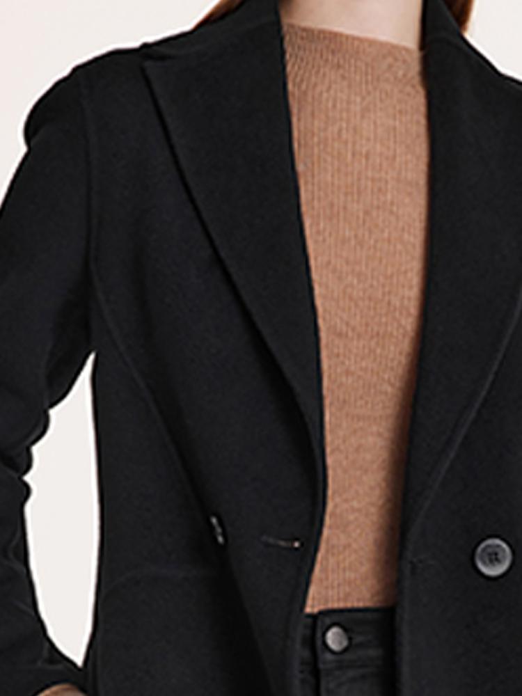 Black Wool And Cashmere Notched Lapel Coat GOELIA