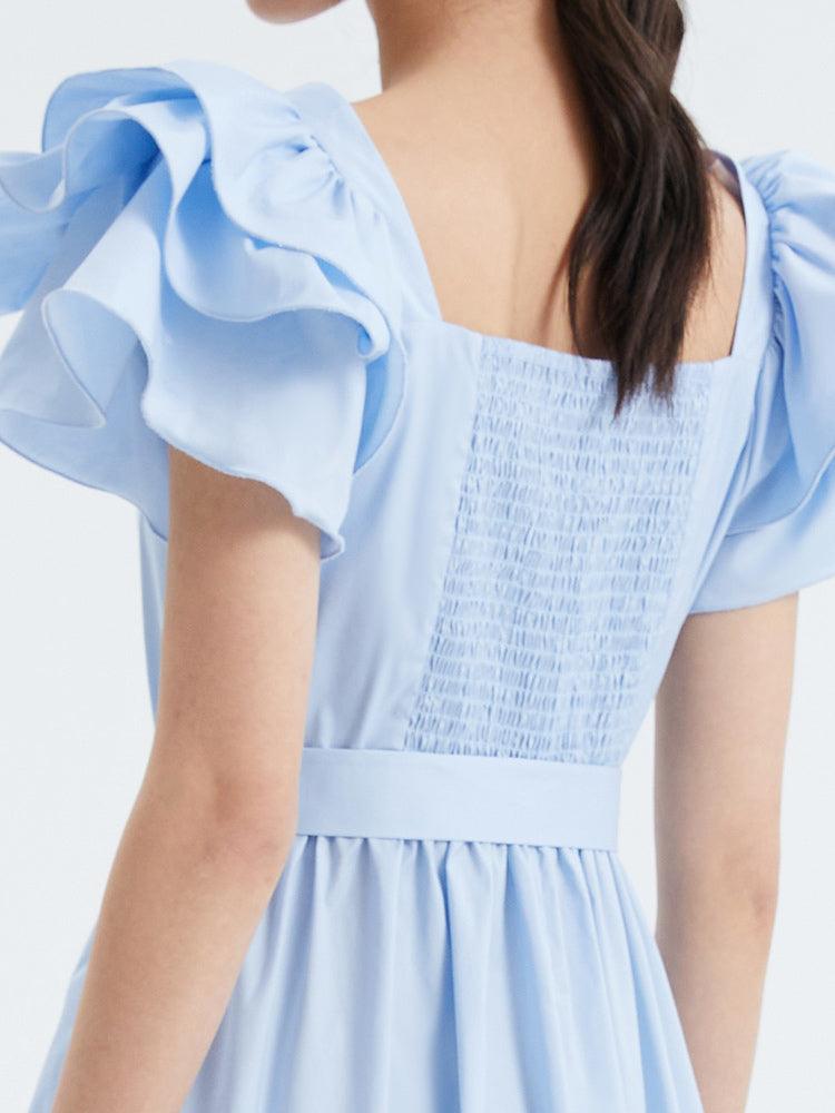 Ruffle Sleeve Square Neck Cotton Dress GOELIA