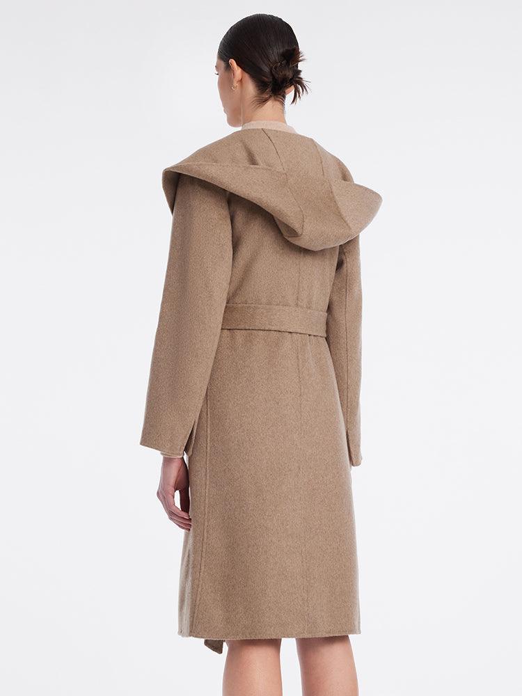 Full Lamb Wool Cashmere Hooded Overcoat GOELIA