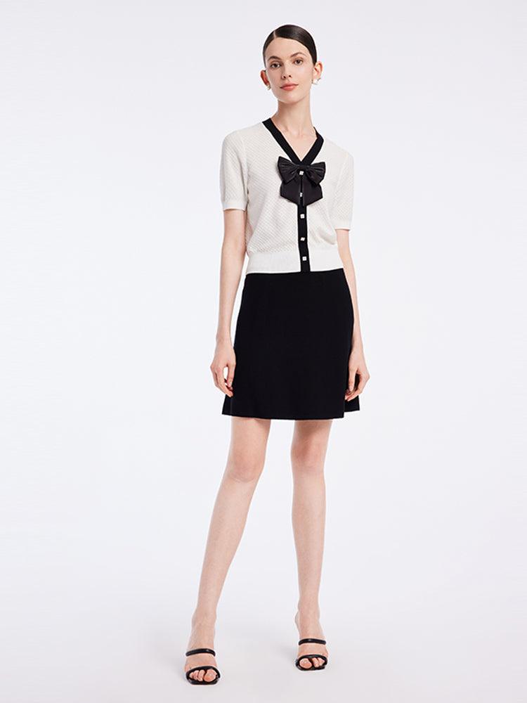 Woolen Knitted Set Top And Skirt With Bowknot GOELIA