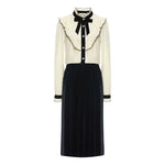 Lace Ruffle Shirt And Velvet Skirt Two-Piece Suit GOELIA