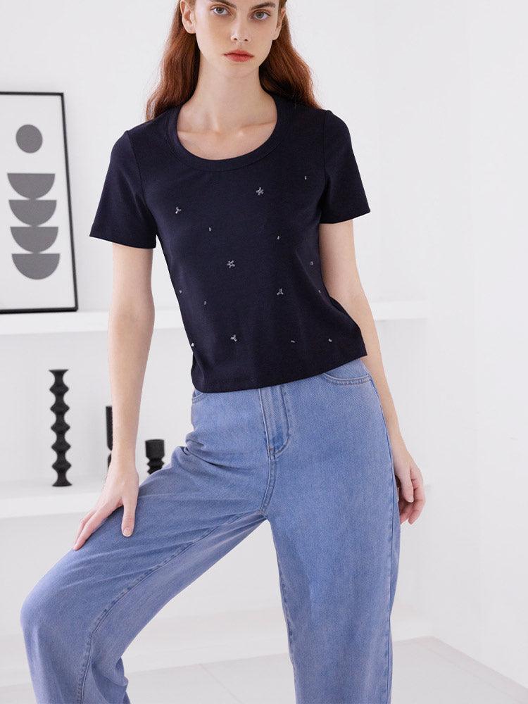 Hand-Make Bead Slim T-shirt GOELIA