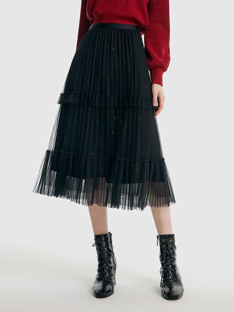 Pressed Pleated Mesh Skirt GOELIA