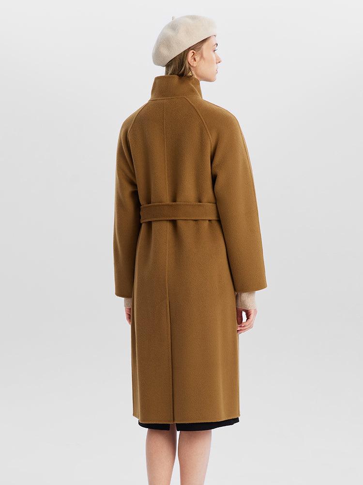 Brown Wrapped Woolen Coat GOELIA