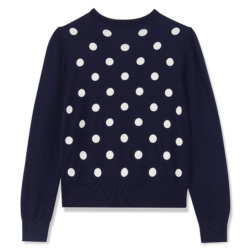 Blue&White Polka Dots Jacquard Reversible Cardigan GOELIA