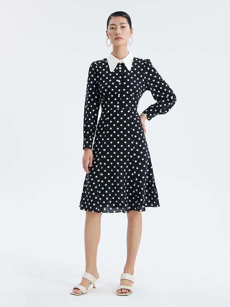 Polka Dots Fishtail Mulberry Silk Dress GOELIA