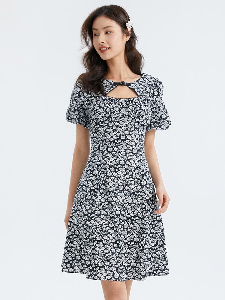 Cotton Floral Puff Sleeve Dress GOELIA