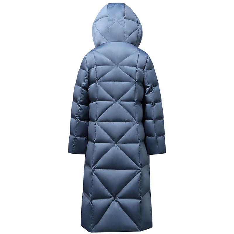 Fake Two Piece Goose Down Coat With Rabbit Fur Collar GOELIA