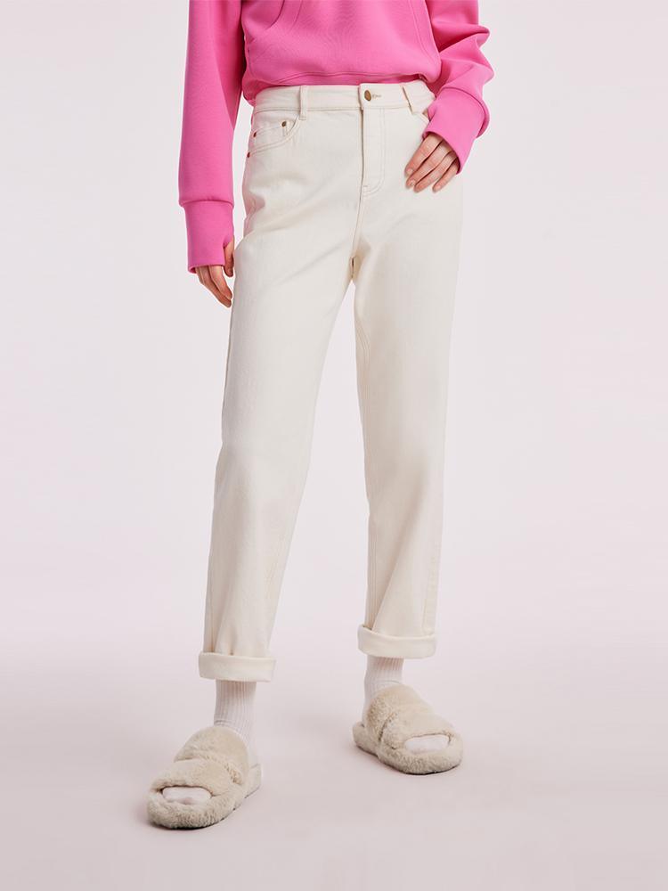 White Cotton Ankle-Length Stove Pipe Jeans GOELIA