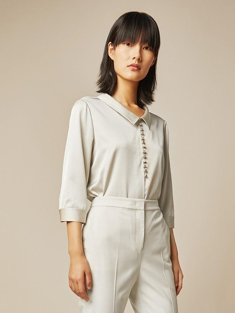 Mulberry Silk Lapel Collar Shirt GOELIA