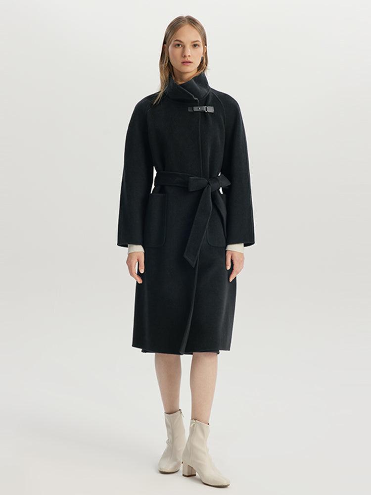 Black Mulberry Silk & Wool Double-Faced Coat GOELIA