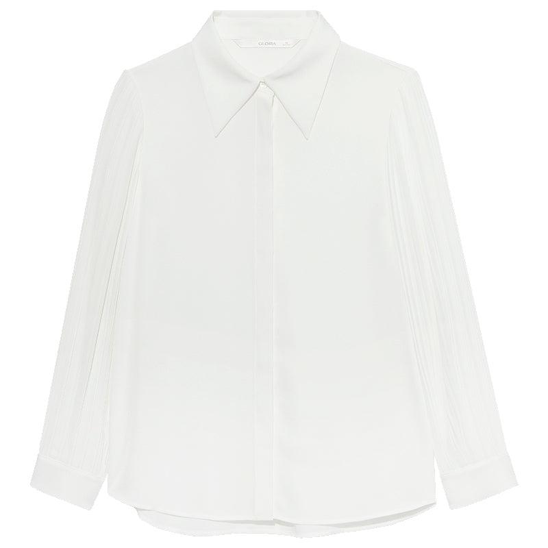 White Acetate Patchwork Pleated Shirt GOELIA