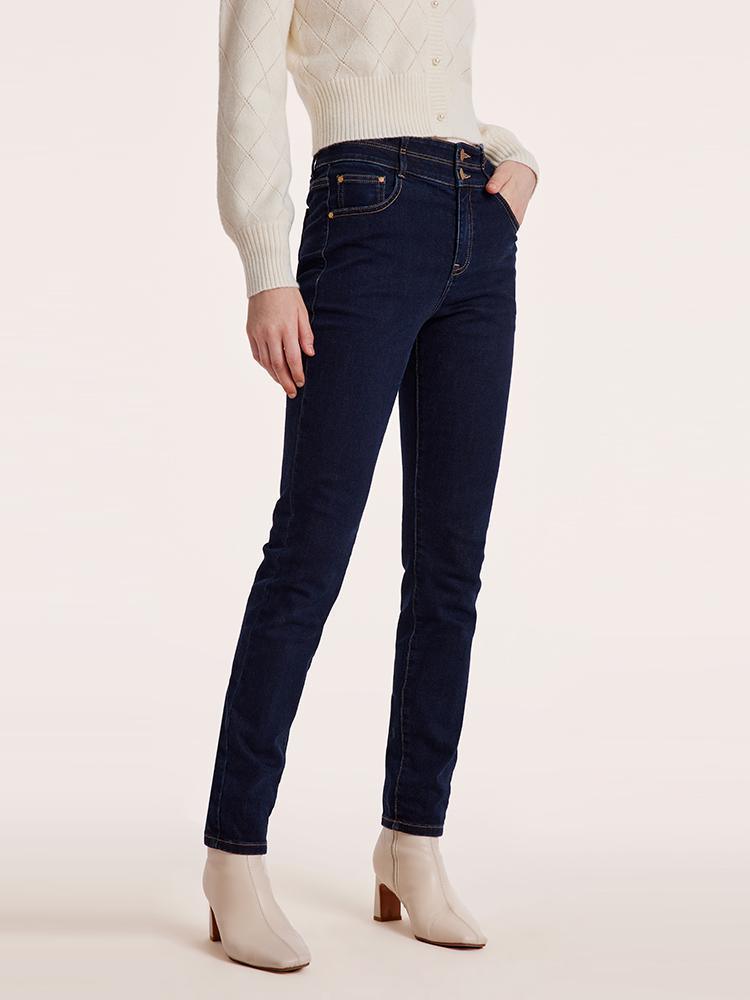 Ankle Length Skinny Jeans With Double Waistband GOELIA