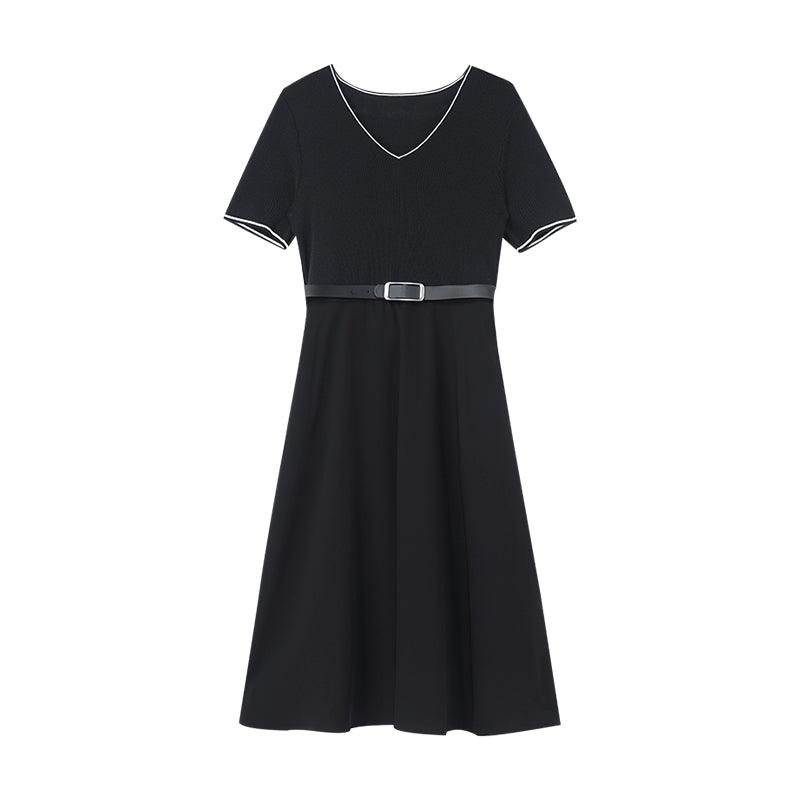 Waist-slimming Acetate Mini Black Dress GOELIA