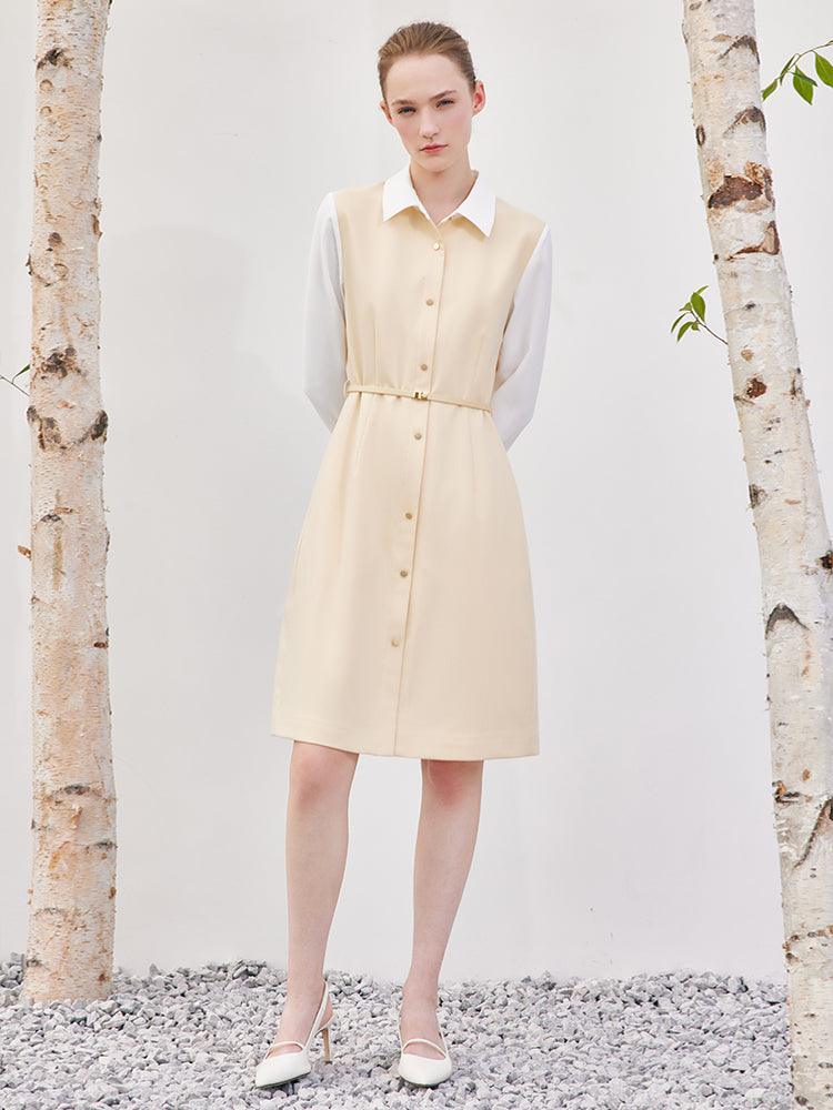 Cream Yellow Double-Layer Patchwork Dress GOELIA