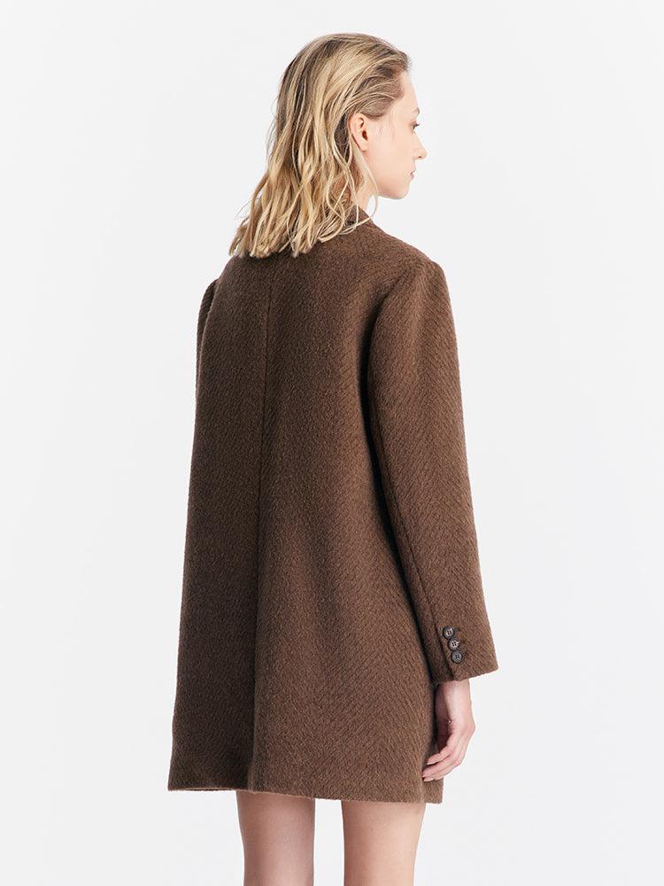 Coffee Brown Wool Slim Coat GOELIA