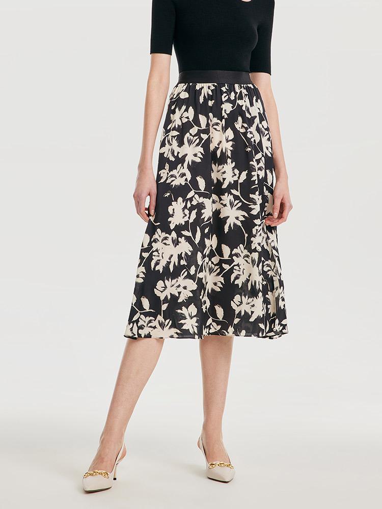 19 Momme Stretch Silk Floral Skirt GOELIA