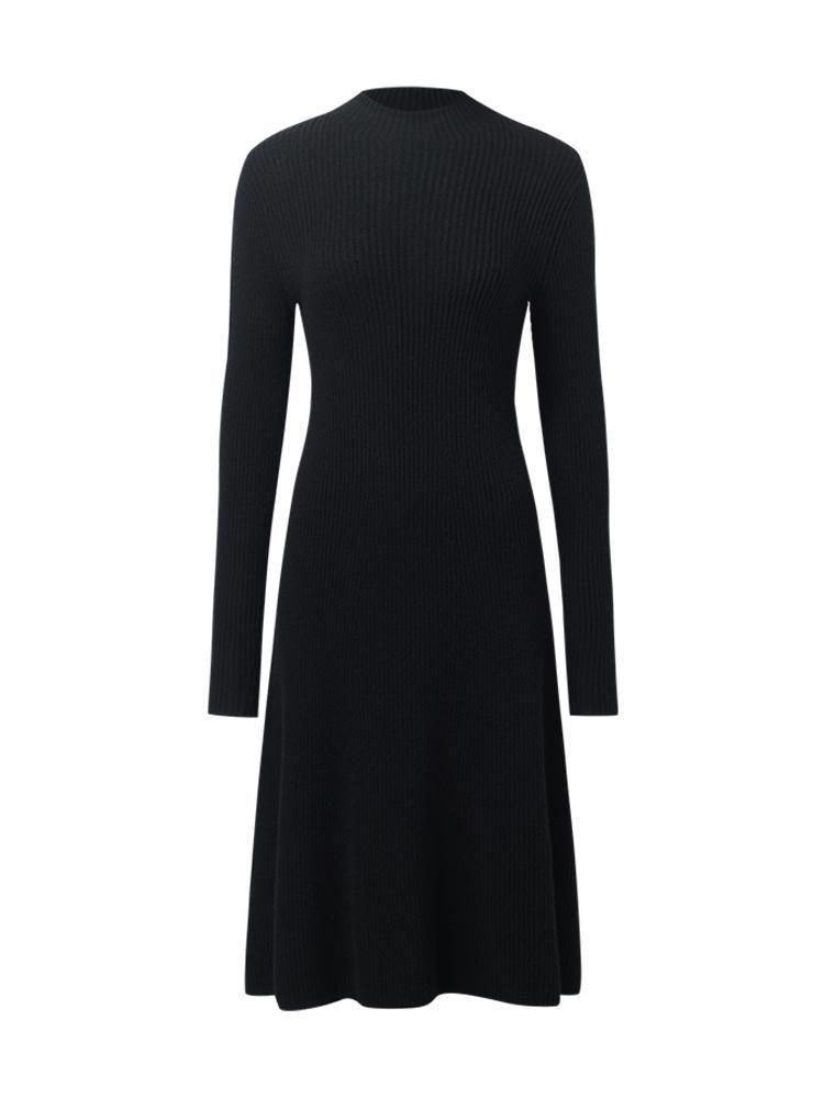 Black Pure Cashmere Mock Neck Knit Dress GOELIA