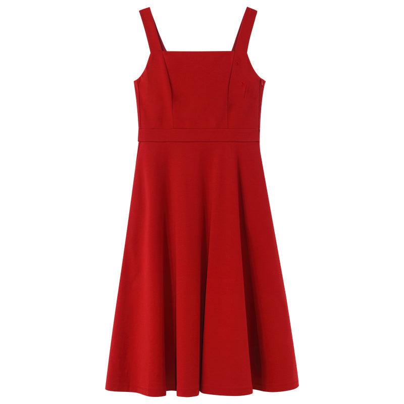 Chili Red Waist-Skimming Spaghetti Strap Dress GOELIA