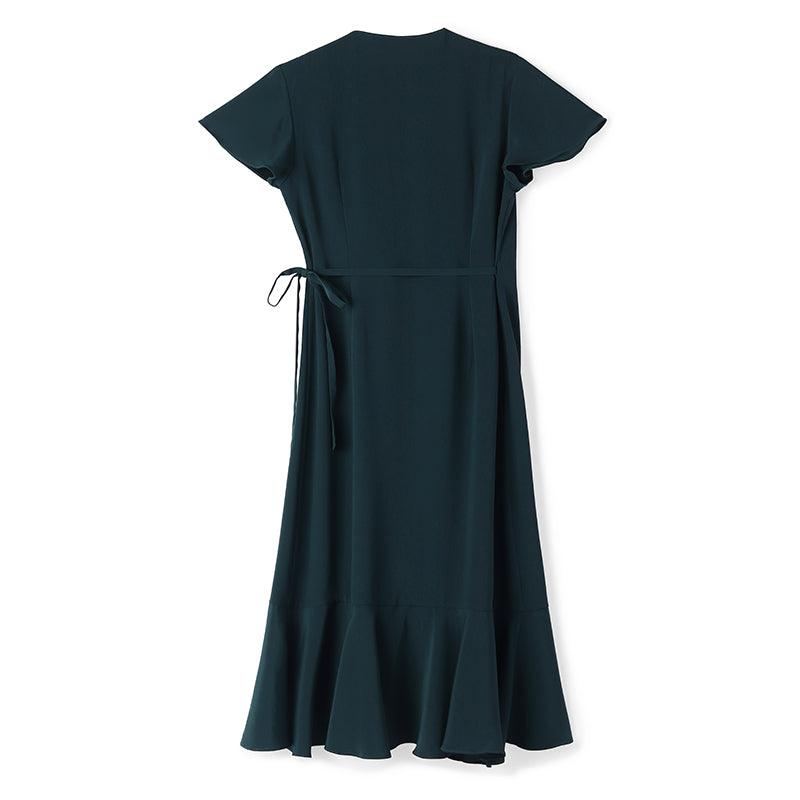 Dark Green Triacetate Wrap Dress GOELIA