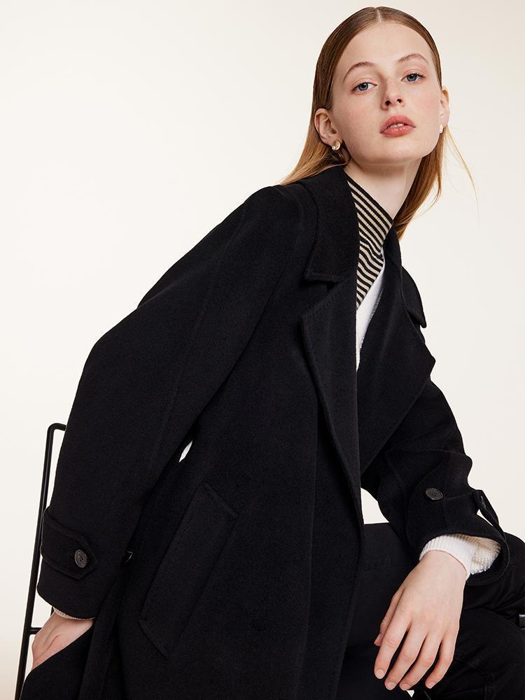 Wool And Cashmere Double-Faced Lapel Coat With Belt GOELIA