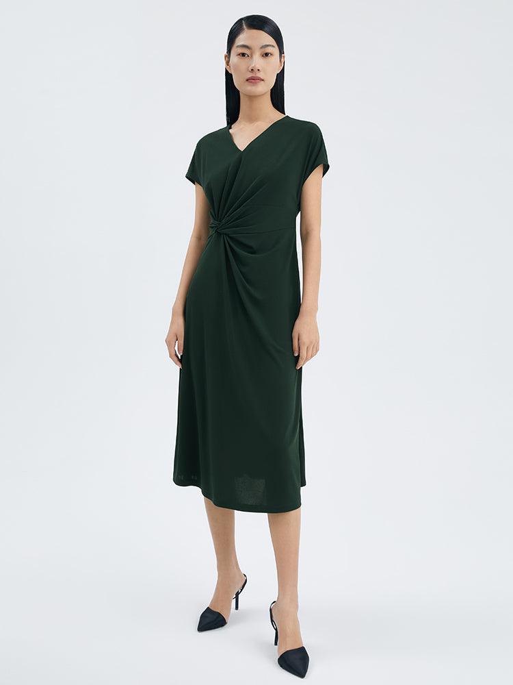 Asymmetrical Pleated Gathered Waist Dress GOELIA