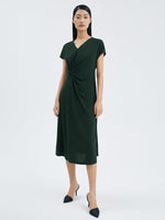 Asymmetrical Pleated Gathered Waist Dress GOELIA