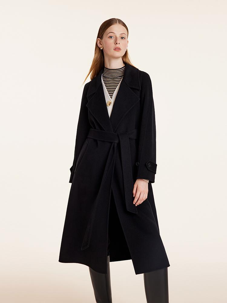 Wool And Cashmere Double-Faced Lapel Coat With Belt