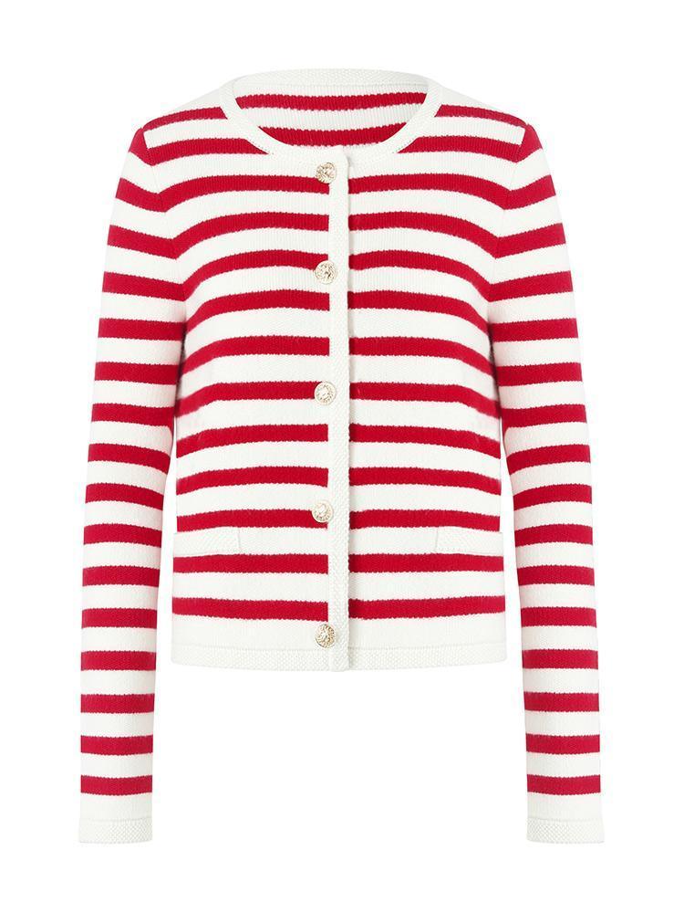 Button Up Woolen Striped Cardigan GOELIA