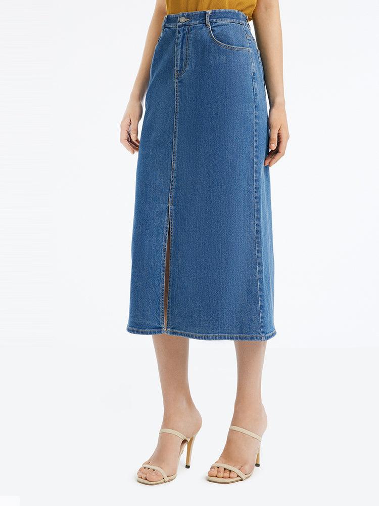 Slit Washed Denim Half Skirt GOELIA